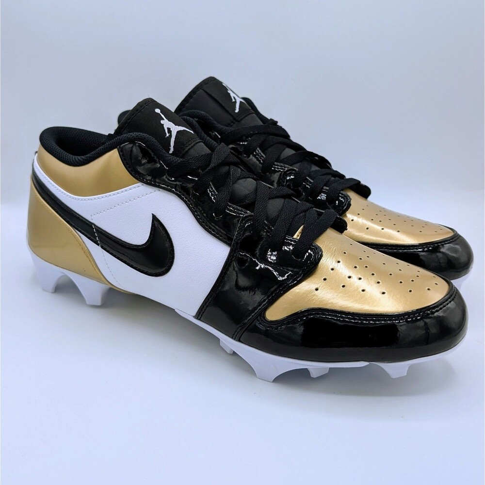 Nike Air Jordan 1 Low TD Football Cleats Patent Gold Toe FJ6245-701 Men's 13